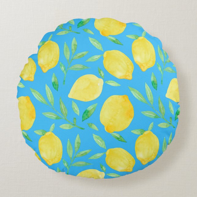 Coussins Ronds Aquarelle Esquisse Citrons Conception transparente (Devant)