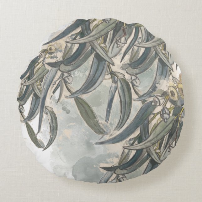 Coussins Ronds Aquarelle Eucalyptus Verdure Feuille (Devant)