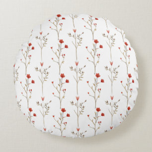Coussins Ronds Aquarelle Fleur Rouge Fleur Sauvage Délicate