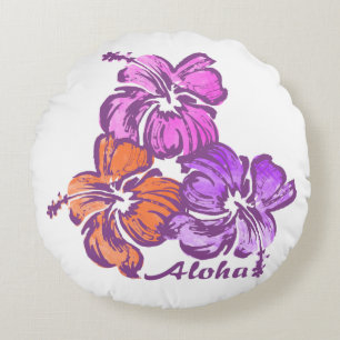 Coussins Ronds Aquarelle Fleurs d'Hibiscus Floral Réversible Hawa