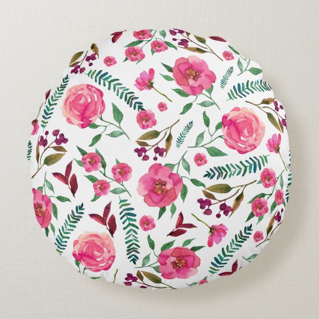 Coussins Ronds Aquarelle Florale (Devant)