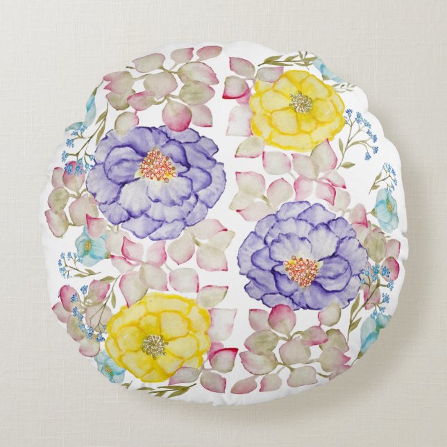 Coussins Ronds Aquarelle florale élégant motif lancer oreiller (Devant)