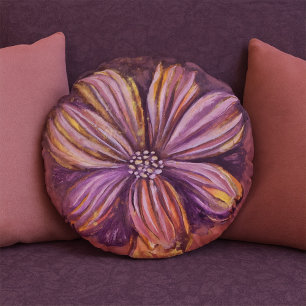 Coussins Ronds Aquarelle Florale Purple Et Or Vibrant Gras