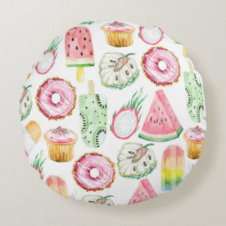 Coussins Ronds Aquarelle fruits tropicaux, glace motif.