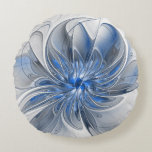 Coussins Ronds Aquarelle gris bleu Abstrait Fractal Art Flower<br><div class="desc">Une fleur d'imaginaire unique aux tons bleu et gris,  abstraite et élégante. Design inhabituel pour votre coussin ronde fleurie décorative et plus encore.</div>