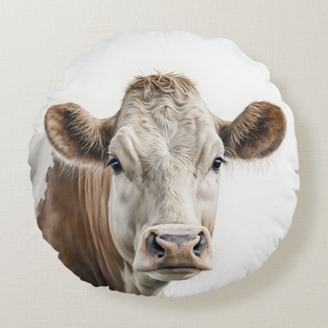Coussins Ronds Aquarelle Hereford Portrait de vache (Devant)