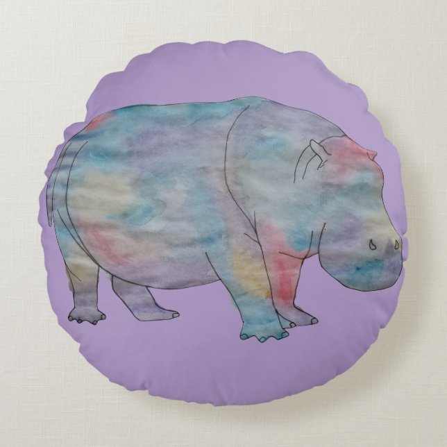 Coussins Ronds Aquarelle hippopotame (Devant)