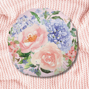 Coussins Ronds Aquarelle Hydrangea Rose Pivoine Floral Printemps 