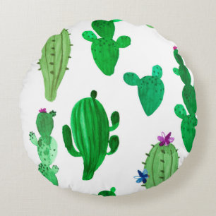 Coussins Ronds Aquarelle illustration de cactus du désert à encre