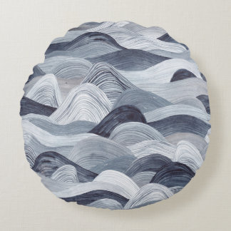 Coussins Ronds Aquarelle Indigo Vague sans fil