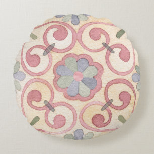 Coussins Ronds Aquarelle italienne espagnole Majolica rose