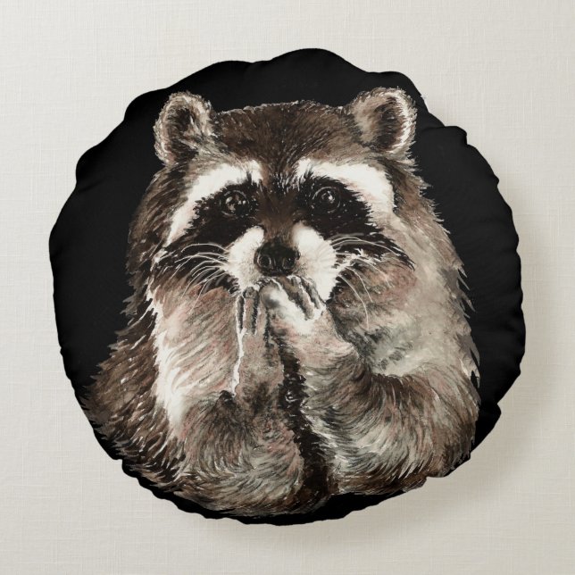 Coussins Ronds Aquarelle Joueuse Raccoon Animal Baisers (Dos)