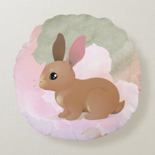 Coussins Ronds Aquarelle Lapin lapin mignon animal de Pâques rose