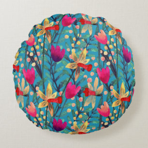 Coussins Ronds Aquarelle Lumineuse : Design Floral Sans Maille.