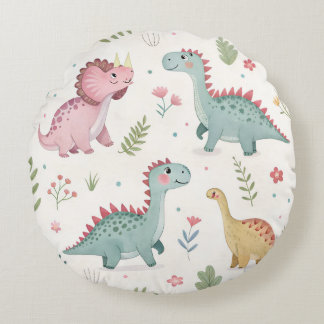 Coussins Ronds Aquarelle mignonne Dinosaur bébé