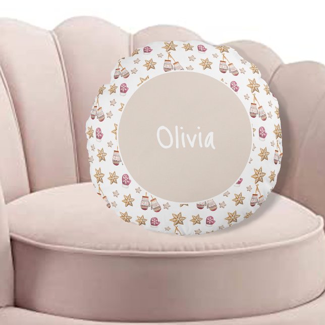 Coussins Ronds Aquarelle mignonne Glowes d'hiver Cookies de moton (Créateur téléchargé)