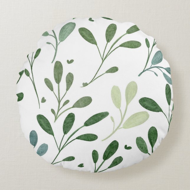 Coussins Ronds Aquarelle moderne chic verdure Feuilles botaniques (Devant)
