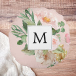 Coussins Ronds Aquarelle moderne Fleurs roses Monogrammes<br><div class="desc">Aquarelle moderne Fleurs roses Monogrammes</div>