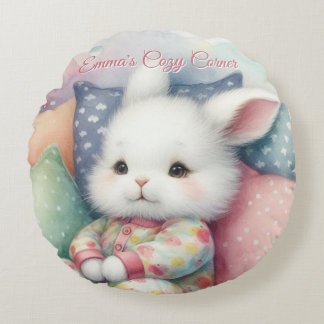 Coussins Ronds Aquarelle Moderne Lapin Mignon Personnalisé