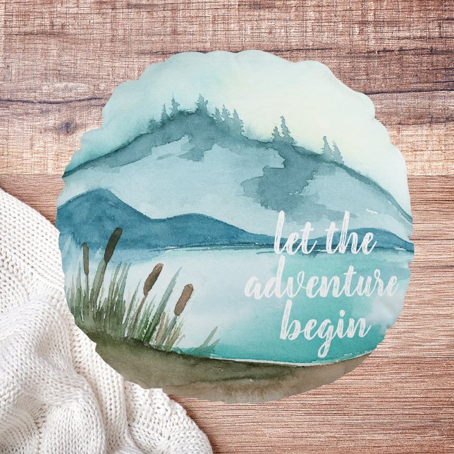 Coussins Ronds Aquarelle moderne Nature Commençons l'aventure (Créateur téléchargé)