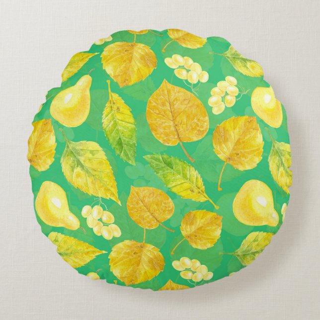 Coussins Ronds Aquarelle motif d'automne (Devant)