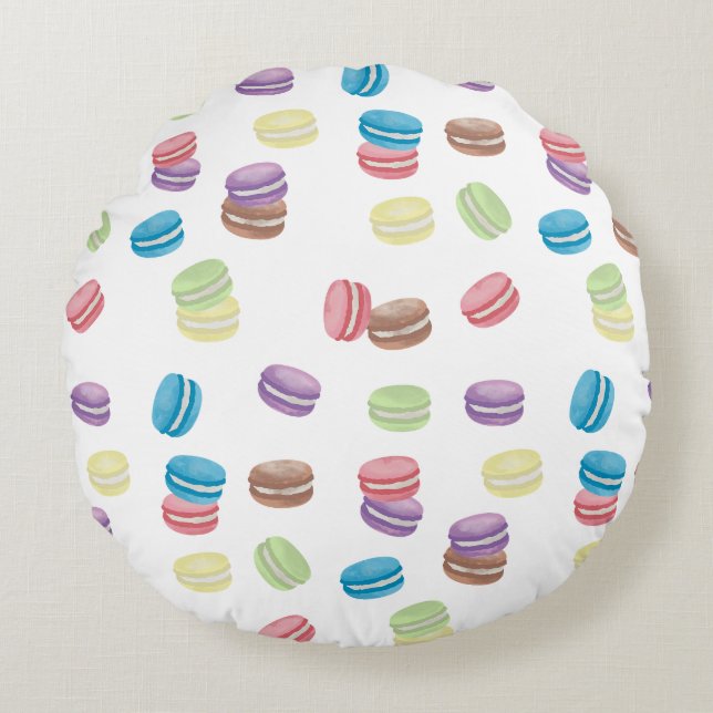 Coussins Ronds Aquarelle Pastel colorée Macarons français (Devant)