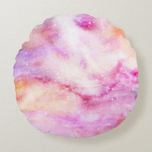 Coussins Ronds Aquarelle pastel et motif abstrait de nébuleuse de