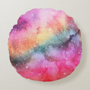 Coussins Ronds Aquarelle pastel et motif abstrait de nébuleuse de