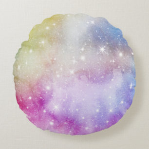 Coussins Ronds Aquarelle Pastel & Motif Abstrait de Nébuleuse Gal