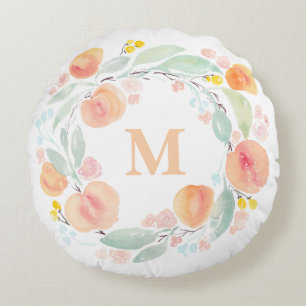 Coussins Ronds Aquarelle Peaches Folithe Wreath Monogramme
