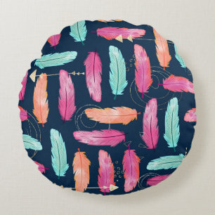 Coussins Ronds Aquarelle plumes sans couture motif boho avec fea