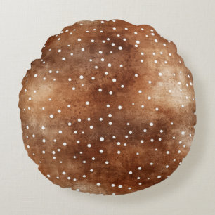 Coussins Ronds Aquarelle Pointe Polka dans café Brown et blanc (2