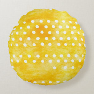 Coussins Ronds Aquarelle Polka Dot - Terre Jaune et Blanc (1)