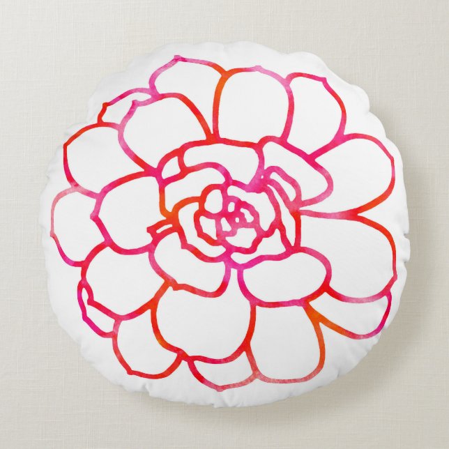 Coussins Ronds Aquarelle rose orange Succulent (Devant)