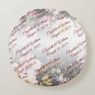 Coussins Ronds Aquarelle rose Roses jaunes, noir flou, Mariage