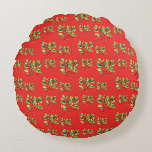 Coussins Ronds Aquarelle rouge simple Holly Berries Xmas Motif
