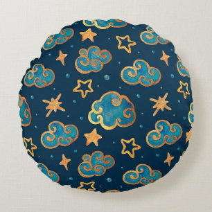 Coussins Ronds Aquarelle sans couture motif avec la lune, étoiles