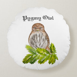 Coussins Ronds Aquarelle Saw Whet Cute Little Owls