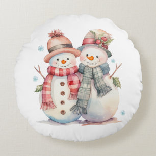 Coussins Ronds Aquarelle Snowman