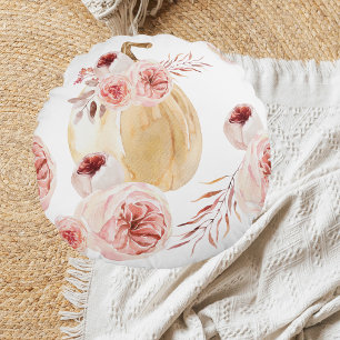 Coussins Ronds Aquarelle tendance Citrouille et fleurs   Automne