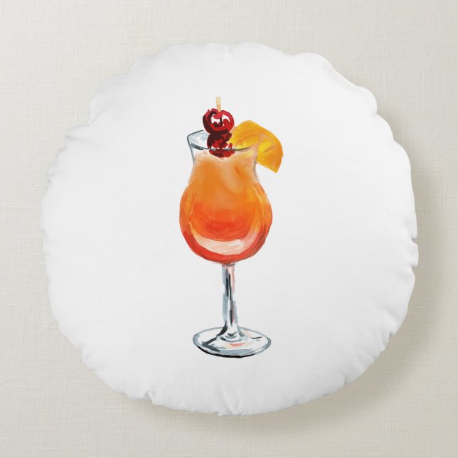 Coussins Ronds Aquarelle Tequila Sunrise Cocktail (Devant)
