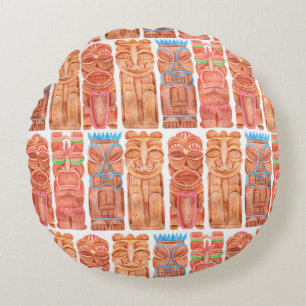 Coussins Ronds Aquarelle tiki hawaii totem sans couture motif