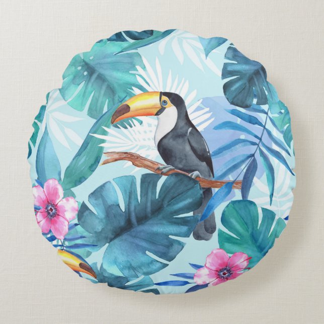 Coussins Ronds Aquarelle Toucans : Tropical Seamless (Devant)