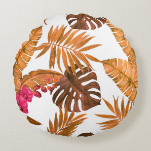 Coussins Ronds Aquarelle transparente motif avec feuilles tropica
