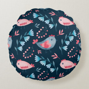 Coussins Ronds Aquarelle transparente motif de fleurs de poulets 