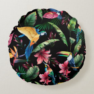 Coussins Ronds Aquarelle transparente motif, oiseaux tropicaux, t