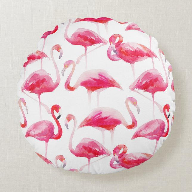Coussins Ronds Aquarelle tropicale Flamingo rose pâle (Devant)