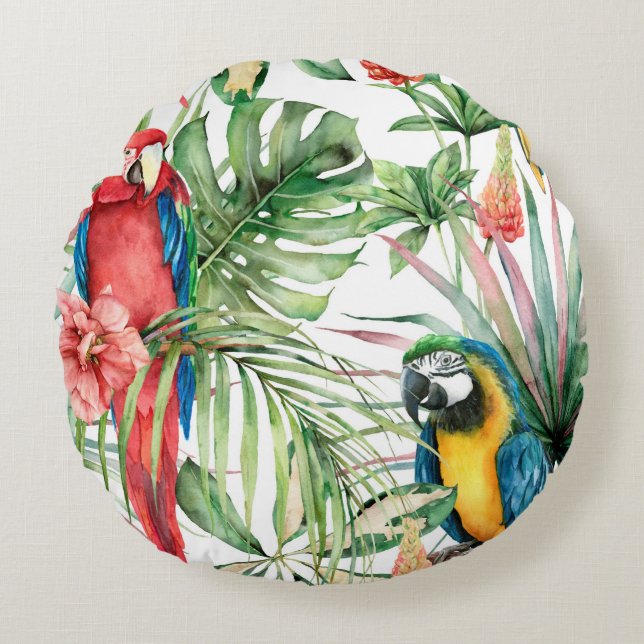 Coussins Ronds Aquarelle tropicale sans coutures motif avec perro (Devant)