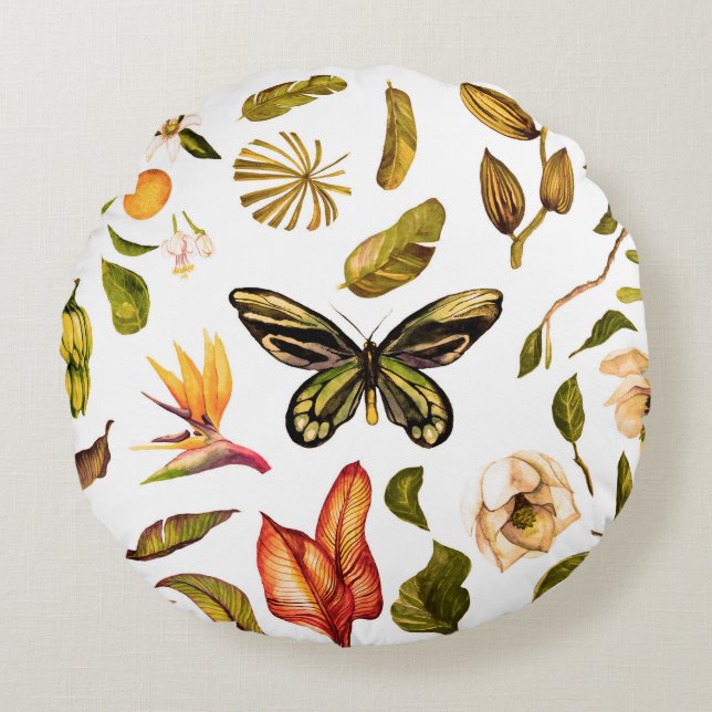 Coussins Ronds Aquarelle tropicale Vintage avec objet isolé (Devant)