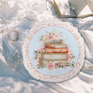 Coussins Ronds Aquarelle Vintage rose Roses et Livre Floral